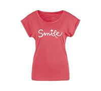 Beachtime T-Shirt mit modischem Sprüche Frontdruck "Smile", koralle