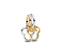 PANDORA Moments Disney Micky Maus und Minnie Maus Teilbarer Charm-Anhänger aus Sterling Silber mit vergoldeter Metalllegierung, Kompatibel Moments und ME, 763650C01