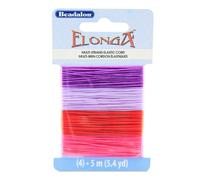 Beadalon Elonga Stretchschnur 07 mm 0028 in sortierter Packung Flieder, Violett, Rot, Rosa, 5 m, 4 yd je Farbe