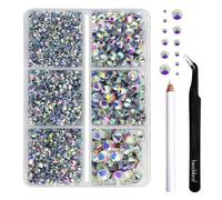 BEADSLAND Hotfix Strasssteine,4000 PCS AB Strasssteine für Kleidung Basteln gemischt 6 Größen mit Wachsstift und Pinzette Kit,SS6-SS30,Crystal AB