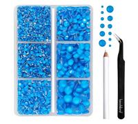 BEADSLAND Hotfix Strasssteine,4000 PCS Blauer Strasssteine für Kleidung Kunsthandwerk gemischt 6 Größen mit Wachsstift und Pinzette Kit, SS6-SS30, Neon Blau