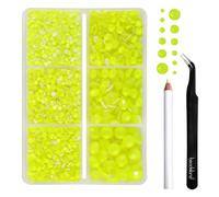 BEADSLAND Hotfix Strasssteine,4000 PCS Gelber Strasssteine für Kleidung Kunsthandwerk gemischt 6 Größen mit Wachsstift und Pinzette Kit, SS6-SS30, Neon Gelb