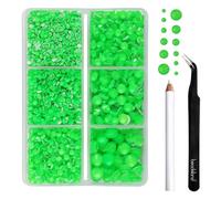 BEADSLAND Hotfix Strasssteine,4000 PCS Grüner Strasssteine für Kleidung Kunsthandwerk gemischt 6 Größen mit Wachsstift und Pinzette Kit, SS6-SS30, Neon Grün