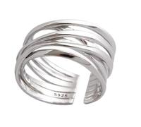 BEAHING Offener Ring aus 925er-Sterlingsilber, mehrschichtiger Linien-Wickelring, stapelbarer Statement-Fingerschmuck für Frauen, verstellbares Band
