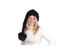 Beanie A 101 Mütze, Zipfelmütze, Pudelmütze, Wintermütze mit großer Fellbommel aus Fellimitat. Extra Lang mit weichem Fleece abgefüttert