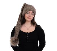 Beanie A 103 Mütze, Zipfelmütze, Pudelmütze, Wintermütze mit großer Fellbommel aus Fellimitat. Extra Lang mit weichem Fleece abgefüttert