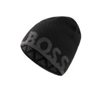 Beanie BOSS GREEN "Reviso", Damen, schwarz (schwarz 001), Strick, Materialmix, unifarben mit Farbeinsatz, Mützen Beanie, mit Schurwolle, unisex (28691063-0) schwarz 001