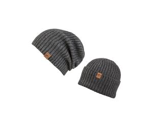 Beanie CHILLOUTS "Justin Hat", Herren, grau (dunkelgrau), Strick, Kunstfaser, unifarben, Mützen Beanie, mit Chillouts-Logo am Saum (79895147-0) dunkelgrau