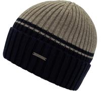 Beanie CHILLOUTS "Malik Hat", Damen, beige, navy, Rippstrick, Materialmix, Mützen Beanie, Mit Umschlag, zweifarbig (22088103-0) beige, navy