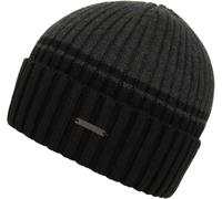 Beanie CHILLOUTS "Malik Hat", Damen, dunkelgrau, schwarz, Rippstrick, Materialmix, Mützen, Mit Umschlag, zweifarbig (67380864-0) dunkelgrau, schwarz