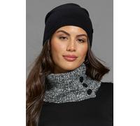 Beanie LAURA SCOTT, Damen, schwarz, Feinstrick, Viskosemischung, meliert, unifarben, Mützen Beanie, mit modischen Rippenabschlüssen - NEW (42502258-0) schwarz