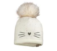 Beanie MAXIMO, Mädchen, Gr. 49, weiß (wollweiß), Strick, Baumwolle, bestickt, Mützen Beanie, mit Bommel, mit Stickerei, zweifarbig, wärmend (65313631-49) wollweiß