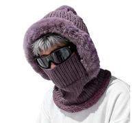 Beanie Mütze Damen - Winterwarme Strickmützen | Thermo-Wollmütze, Weicher Stretch-Slouchy, Halsbedeckung, Hijab-Mütze, Leichte Pullover- , Gestrickte Sturmhaube, Zopfmuster- Für Damen Und Mäd