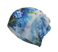 Beanie-Mütze, Halsmanschette, Strickmütze, Gesichtsmaske, Schal, Sturmhaube, lässige Laufmütze, Aquarell-Vergissmeinnicht-Blumen