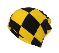Beanie-Mütze, Halsmanschette, Strickmütze, Gesichtsmaske, Schal, Sturmhaube, lässige Laufmütze, gelb-schwarz kariert
