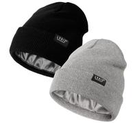 Beanie-Mützen für Herren und Damen, mit Satin gefüttert, warm, gestrickt, mit Bündchen, Seidenfutter, Slouchy Totenkopfmütze, 2 Stück, Black+Light Grey, Einheitsgre