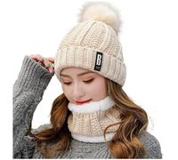 Beanie Mutze Schal,Warm Mutzen Stirnbander Schal Herren Frauen warme Strickmutze Schal,Off White