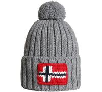 Beanie NAPAPIJRI "SEMIURY", Damen, grau (grau meliert), Rippstrick, Materialmix, Mützen Beanie, mit Bommel (70831857-0) grau meliert