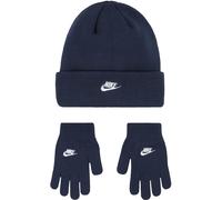 Beanie NIKE SPORTSWEAR "und Handschuhe Set NAN FUTURA BEANIE/GLOVE SET", Jungen, Gr. 8/15, obsidian, Strick, Kunstfaser, Mützen Beanie, aus Polyacryl und Polyester, mit Elasthan-Anteil (37051309-8) ob