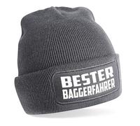 Beanie Strickmütze mit Spruch | Bester Baggerfahrer | grau | Unisex SoftTouch angenehm weiche und warme Wintermütze | OneSize Einheitsgröße für Erwachsene