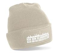 Beanie Strickmütze mit Spruch | Ich bin Clubberer also bin ich cooler als du! | creme | weiche und warme Fußball Mütze für Nürnberg Fan | Skyline | SoftTouch Einheitsgröße für Erwachsene
