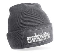 Beanie Strickmütze mit Spruch | Ich bin St. Pauli Fan also bin ich cooler als du! | Farbwahl | weiche und warme Fußball Mütze für Hamburg Fan | Skyline | SoftTouch Einheitsgröße für Erwachsene