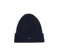 Beanie TOMMY HILFIGER "ESSENTIAL CABLE BEANIE", Damen, Gr. L/XL, dunkelblau, Mützen Beanie, Regular fit mit Markenlogo (57449127-L) dunkelblau