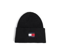 Beanie TOMMY HILFIGER "HERITAGE FLAG BEANIE", Jungen, Gr. S/M, schwarz, Strick, Baumwolle, unifarben, Mützen Beanie, Regular fit mit Markenlogo (67121206-S) schwarz