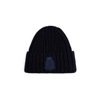 Beanie TOMMY HILFIGER "TH CREST FLUFFY", Damen, blau (space blau), Strick, Wolle, Mützen Beanie, für Frauen, aus Rippstrick, TH-Wappen-Patch an Umschlag (87360843-0)