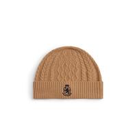 Beanie TOMMY HILFIGER "TH CREST KNIT", Damen, timeless camel, space blau, Strick, Wollmischung, Mützen Beanie, Zopfstrickmuster, mit TH-Wappen (94468066-0)