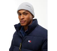 Beanie TOMMY JEANS "LINEAR LOGO BEANIE", Damen, grau (light grau heather), Strick, Baumwolle, unifarben, Mützen Beanie, Regular fit mit Markenlabel (88666661-0) light grau heather