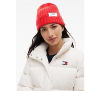 Beanie TOMMY JEANS "TJW SCRIPT", Damen, rot (lavish rot), Strick, Baumwolle, Mützen Beanie, aus grobem Rippstrick mit Logo-Label (89580465-0) lavish rot