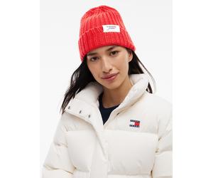 Beanie TOMMY JEANS "TJW SCRIPT", Damen, rot (lavish rot), Strick, Baumwolle, Mützen Beanie, aus grobem Rippstrick mit Logo-Label (89580465-0) lavish rot
