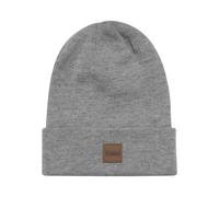 Beanie URBAN CLASSICS "Urban Classics Unisex Synthetic Leatherpatch Long Beanie", Herren, Gr. onesize, grau, Kunstfaser, Mützen Beanie (97674621-0) grau