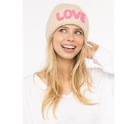 Beanie ZWILLINGSHERZ "Love Label", Damen, beige, Strick, Materialmix, Mützen Beanie, mit LOVE-Schriftzug und Wollanteil (67030022-0) beige