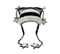 Beanies Katzen-Beanie Y2k-Beanie Goth-Strickmütze Grunge-Häkelmützen für Frauen Y2k-Accessoires, schwarz/weiß, M