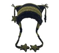 Beanies Katzen-Beanie Y2k-Beanie Goth-Strickmütze Grunge-Häkelmützen für Frauen Y2k-Accessoires, schwarz/grün, M