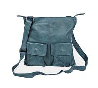 Bear Design Leder Schultertasche Messenger Ledertasche Umhängetasche Crossbody Fabia CP2018 strapazierfägiges Leder in Used Look 31/31/6 cm (Blau)