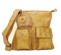 Bear Design Leder Schultertasche Messenger Ledertasche Umhängetasche Crossbody Fabia CP2018 strapazierfägiges Leder in Used Look 31/31/6 cm (Gelb)