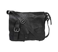 Bear Design Leder Schultertasche, UNISEX Messenger Tasche Umhängetasche Cross body Lauro CP0771 strapazierfähiges Leder in Used Look (Schwarz)