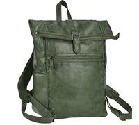 Bear Design Rucksack Leder Damen Herren Rolltop Daypack Kurierrucksack Tagesrucksack Trekkingrucksack Fahrradrucksack mit Notebookfach grün