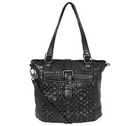 Bear Design Shopper Beuteltasche mit Schulterriemen CL32650 geflochtenes, gewaschenes Leder, Schwarz