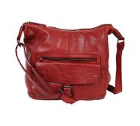 Bear Design Shopper Beuteltasche Schultertasche Anna CL32612 gewaschenes Leder Vintage Used Look 30/27/9 cm (Rot)