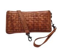 Bear-Design Umhängetasche Portemonnaie (20/12/ 2 cm) mit Handgelenkschlaufe, CL13997 geflochtenes, gewaschenes Leder, Cognac, S