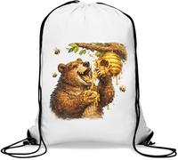 Bear Enjoying Honey from Hive Gym Sack Casual Drawstring Bag White