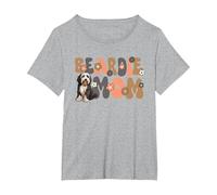 Bearded Collie Groovy World's Best Beardie Mom T-Shirt, Damen Große Größen, Grau Meliert, 1X