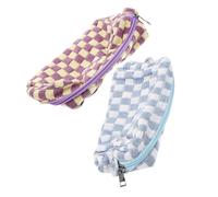 Beatifufu 2 Stück Karierte Kosmetiktasche Aus Wolle Große Reise Kulturbeutel Mit Reißverschluss Make up Organizer Für Frauen Vielseitige Aufbewahrungstasche