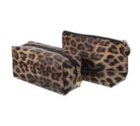 Beatifufu 2 Stück Make Up Tasche Leopardmuster PU Leder Tragbare Kosmetiktasche mit Reißverschluss Kulturbeutel für Reisen und Alltag