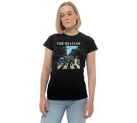 Band Monkey The Beatles Damen T-Shirt Abbey Road & Logo Schwarz Gr. X-Large, Schwarz