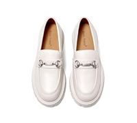 BEAU TODAY Klobige Loafer für Damen, Lack-Vollnarbenleder, bequeme Slip-on-Schuhe, modische Plateauschuhe, rutschfest, Business, Freizeit, Arbeit, Büro, quadratische Zehenpartie, Beige-a, 38.5 EU